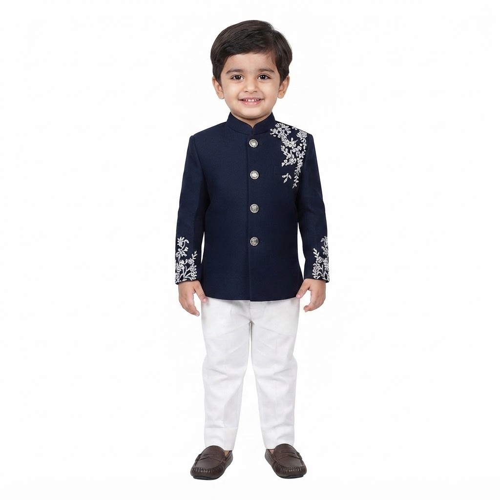 Baby Boys Festive Ethnic Kurta and Pyjama Set | Traditional Party Wear Outfit (Dark Blue, 0-5 Years)