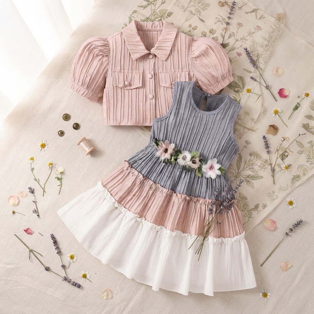 Modern Funky Girls Frocks & Dresses above knee length, puff sleeve sleeves, round neckline, embellished with floral embroidery,