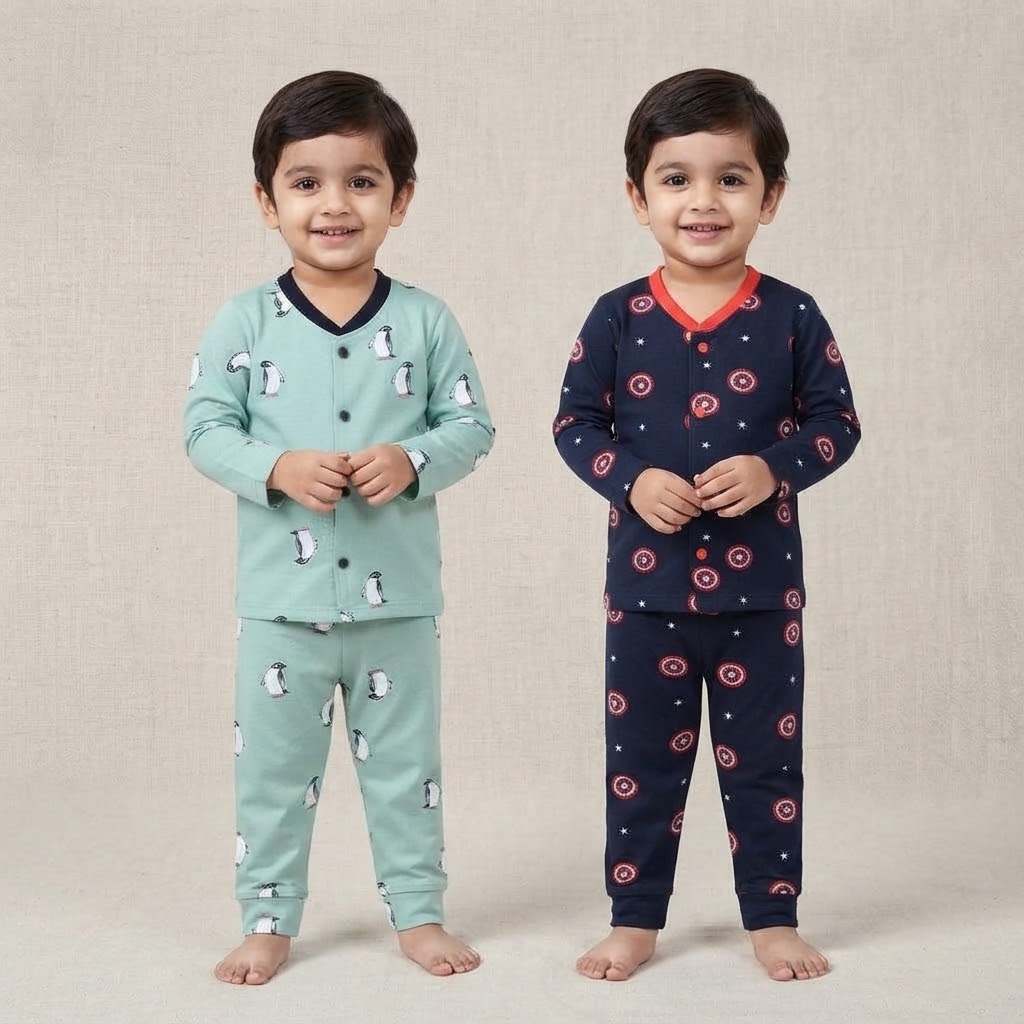 Boys and Baby Girls Printed Cotton Shirt and Pant Set Of 2