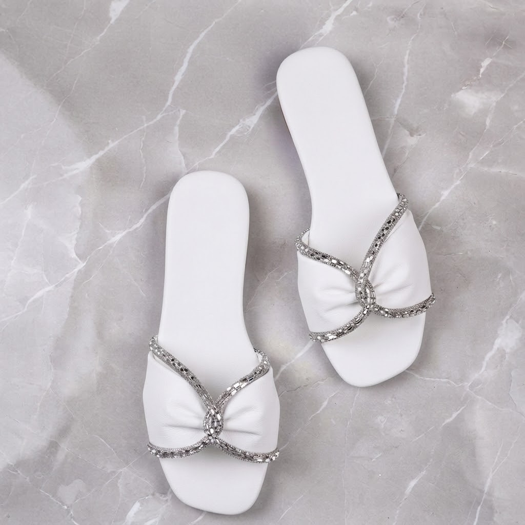 Foot Wear Fancy Women Flats, White Sandal, Slipper Size 4 to 9 Ladies