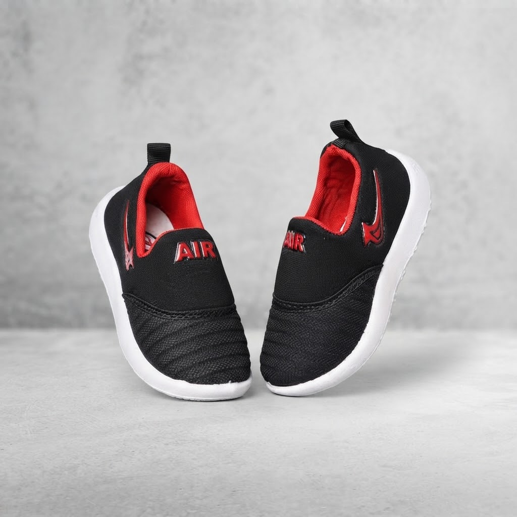 Kids Comfortable Soft Fabric Casual Shoes Size 9-12 Months to 3.5-4 Years Black and Red