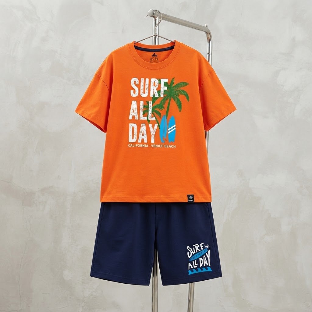 Boys Casual T-shirt Shorts Size 1 Months 8 Years Orange&Denim