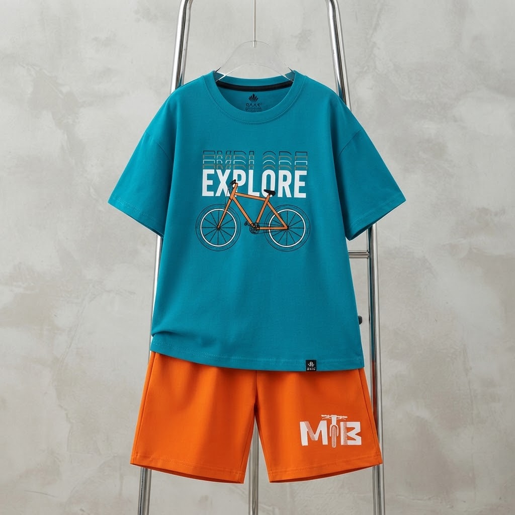 Boys Casual T-shirt Shorts Size 1 Months 8 Years Turcoise&Orange