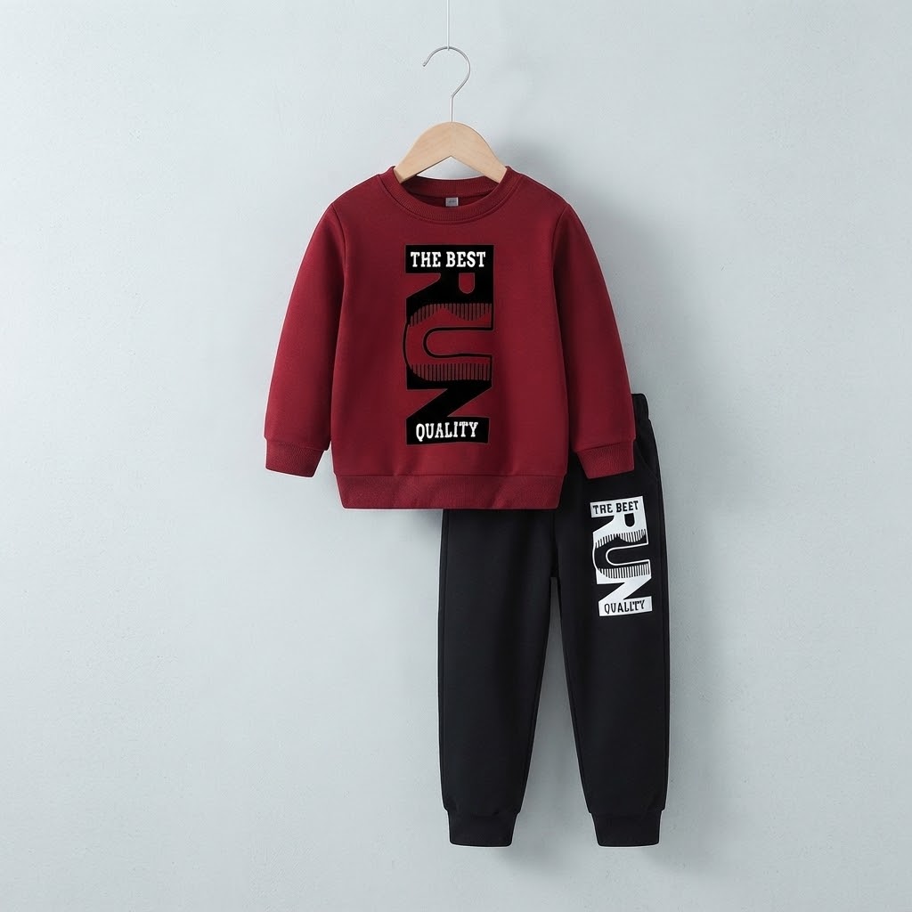 Boys Casual T-shirt Pant Maroon & Black Size 1 year to 14 Years