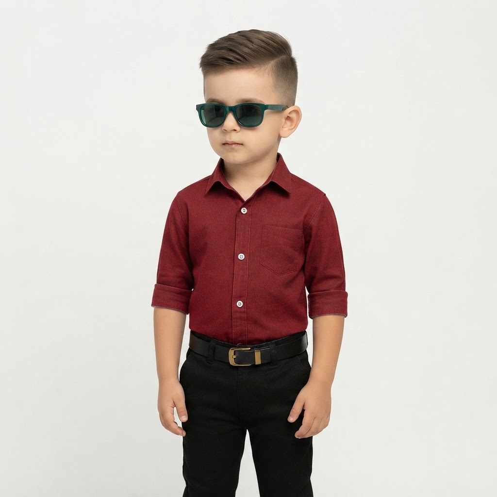 Baby Boys Casual Shirt & Pant Size 1 Year to 7 Years Berry Red & Black