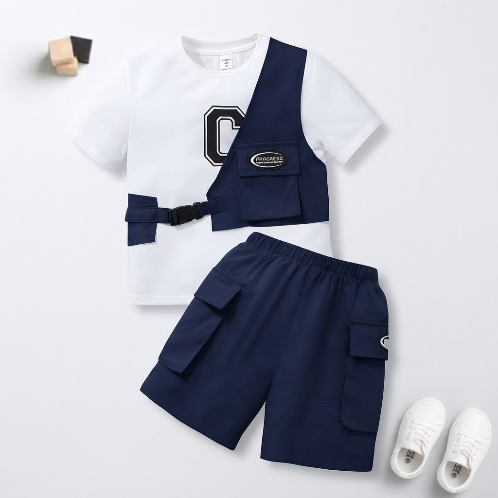 Kids Boys Casual T-shirt Shorts Size 6 Months to 8 Years Black, White