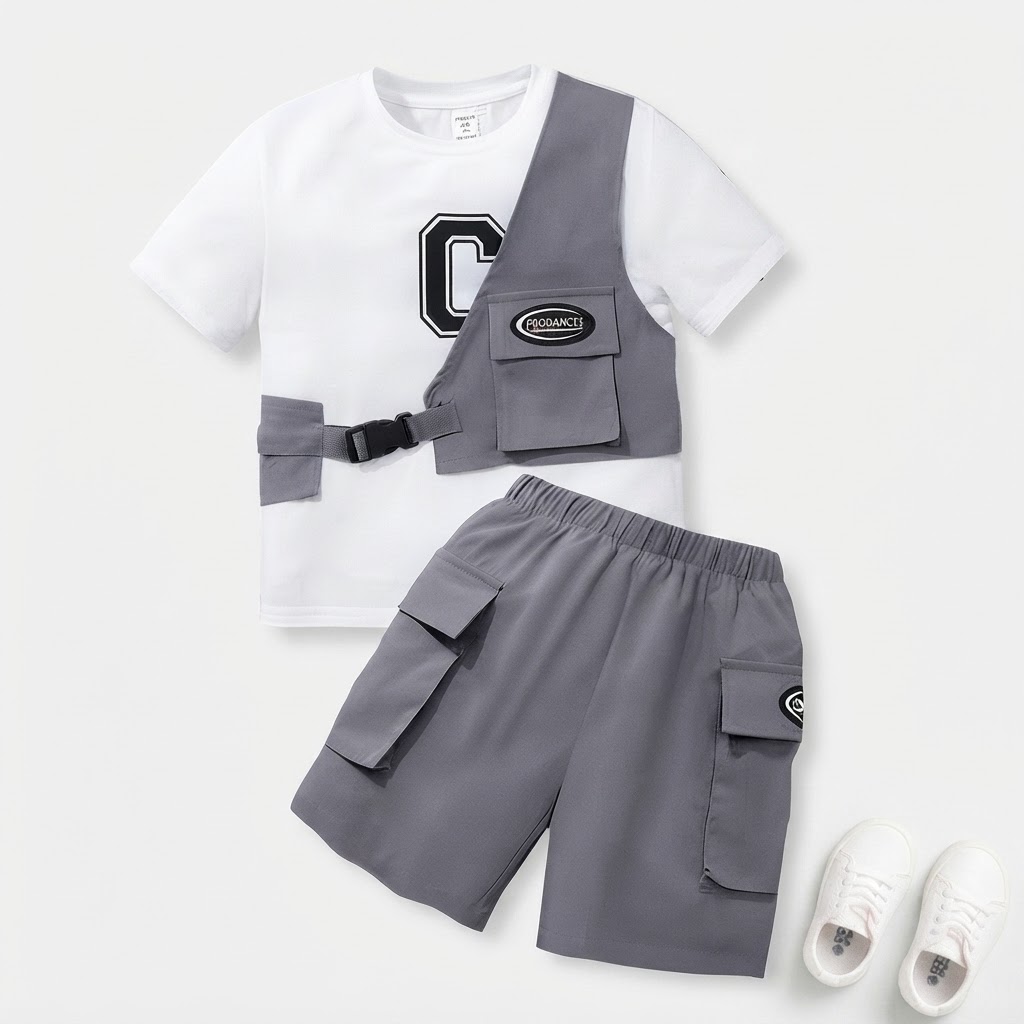 Kids Boys Casual T-shirt Shorts Size 6 Months to 8 Years Grey, White