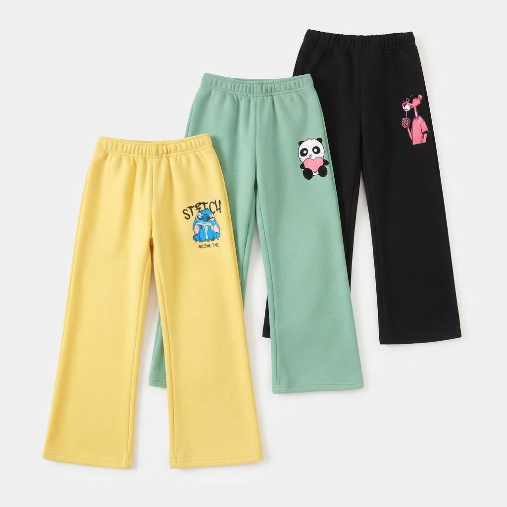 Girls Pack of 3 Regular Fit Graphic Print Track Pants Size 1 year to 12 Years