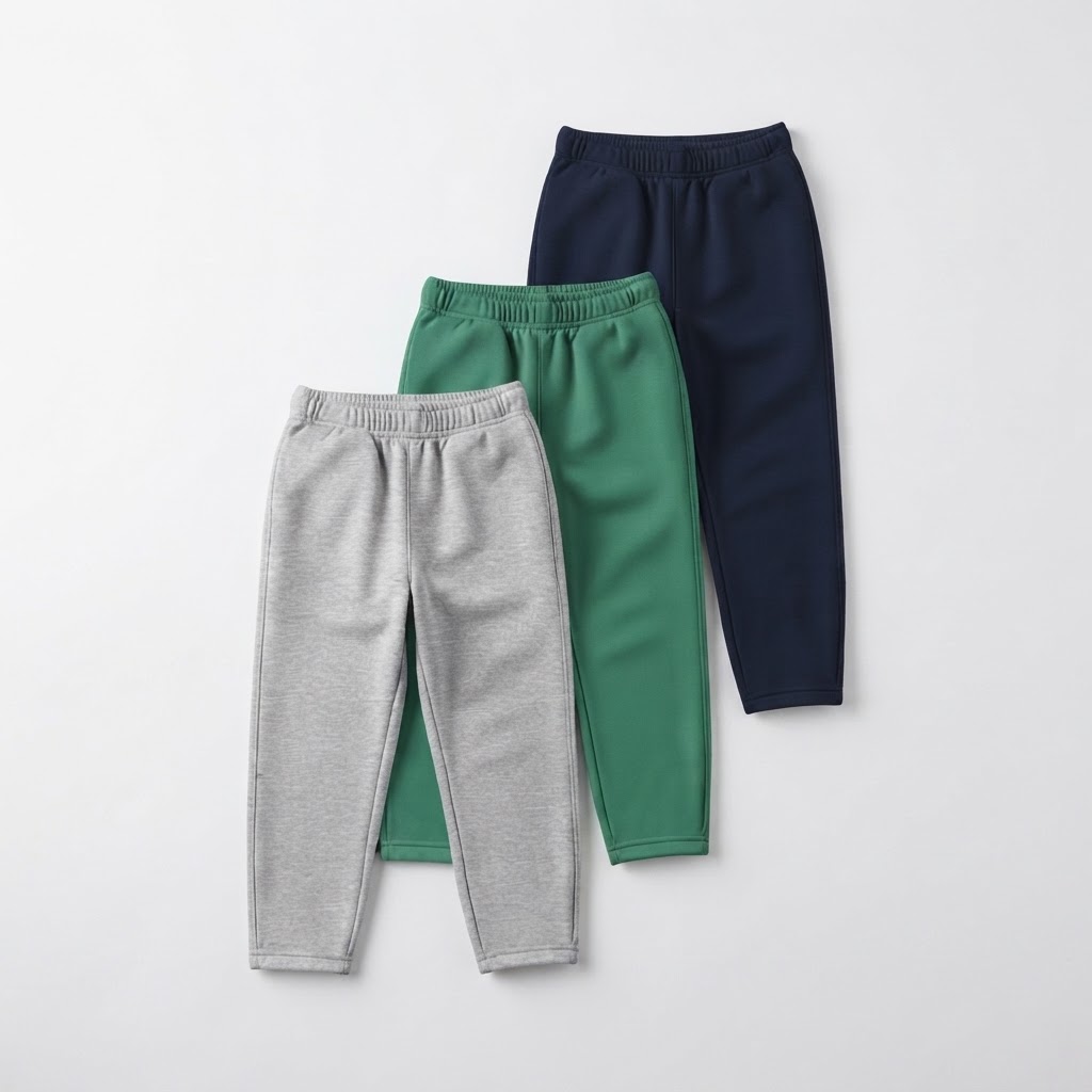 Boys Pack Of 3 Mid-Rise Track Pants Size 3 Years Green, Gray, Navy Blue