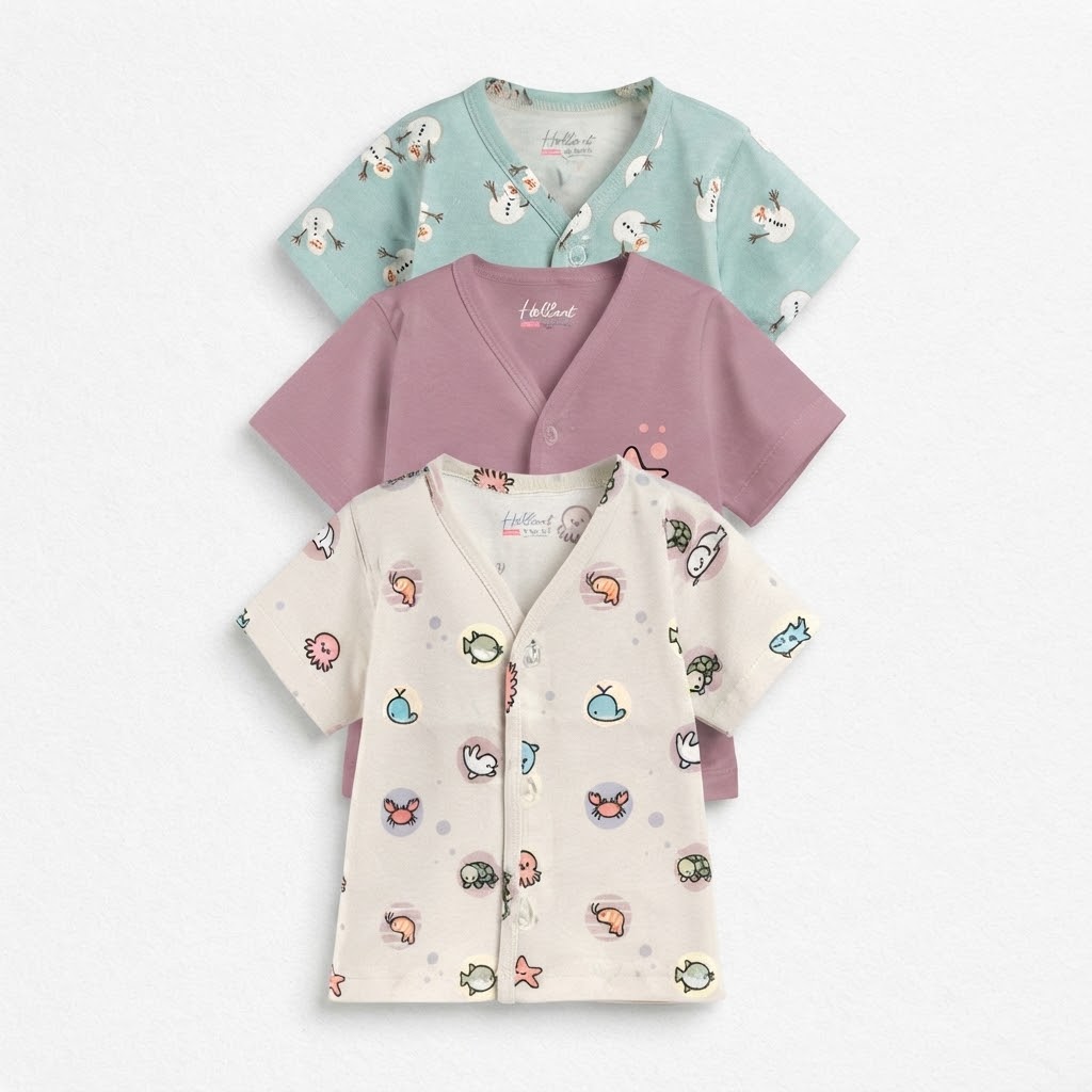 Kids Graphic Printed Pack Of 3 Cotton T-shirts Size 1 Month to 18 Months Cream blue, Pink and orange Green brown and white