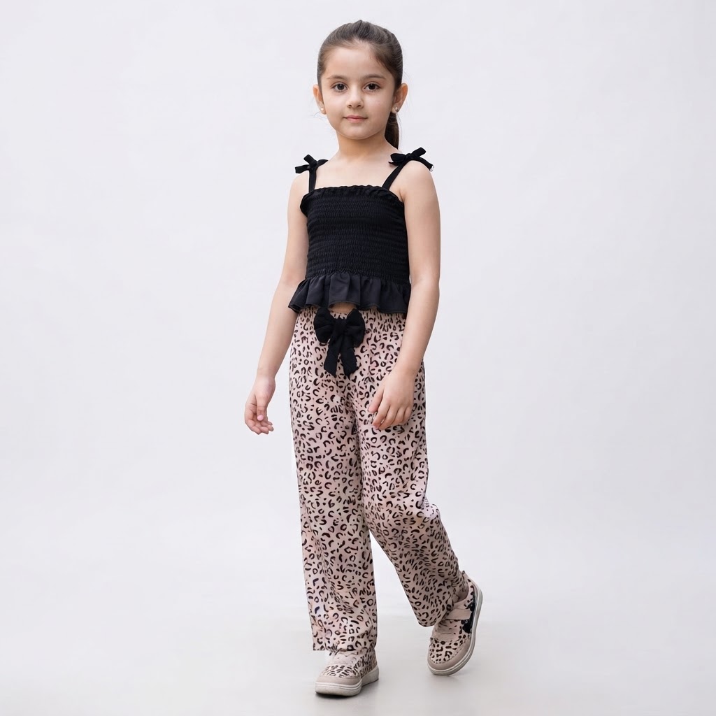 Girls Top with Palazzos Black and Beige Size 1 year to 10 Years