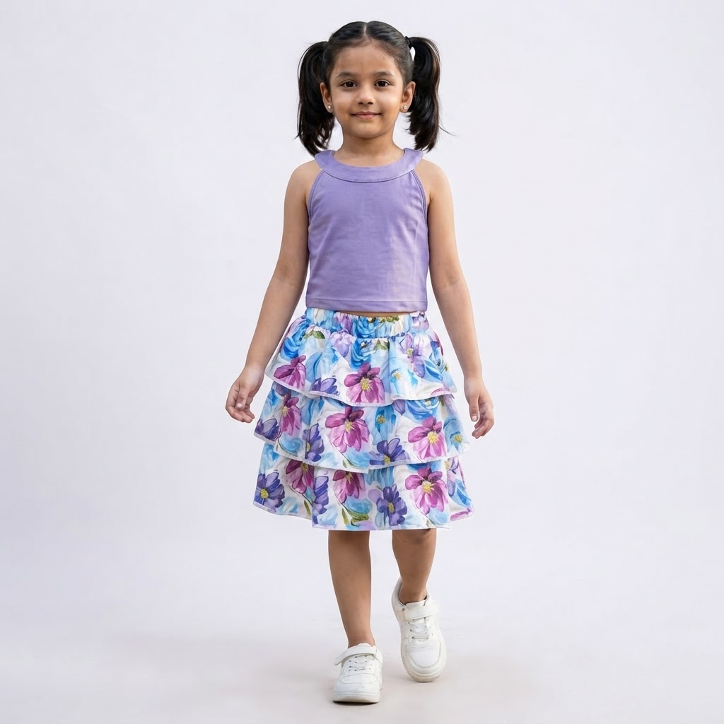 Girls Top with Skirt Lavender and Blue Size 1 Year to 10 Years