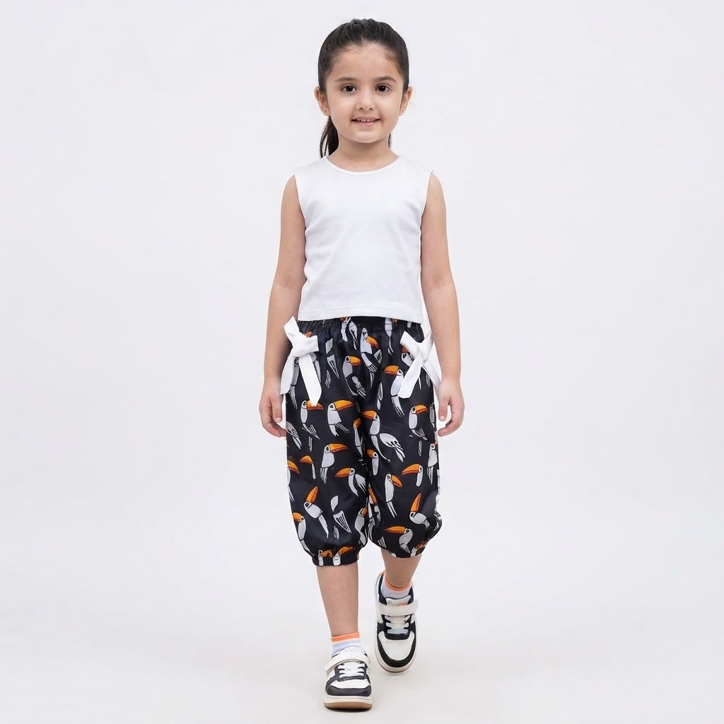 Girls Top with Capris White and Black Size 5 Years to 10 Years