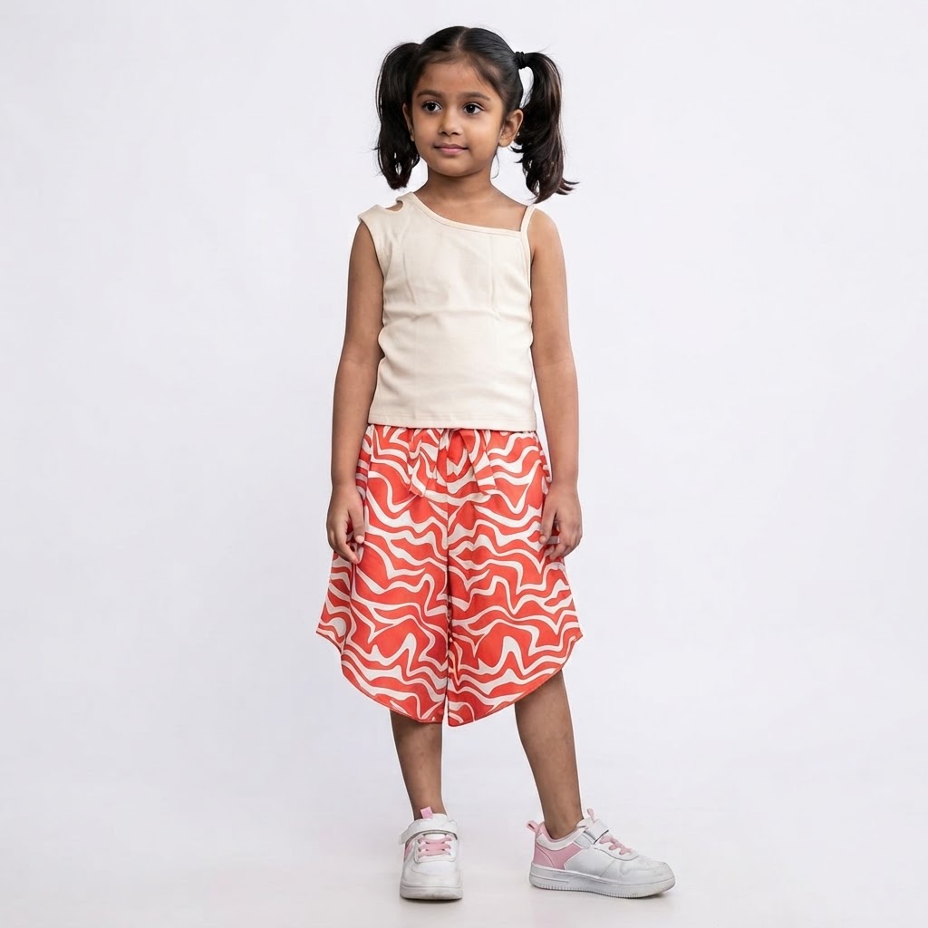 Girls Top with Shorts Beige and Orange 1 year to 8 Years