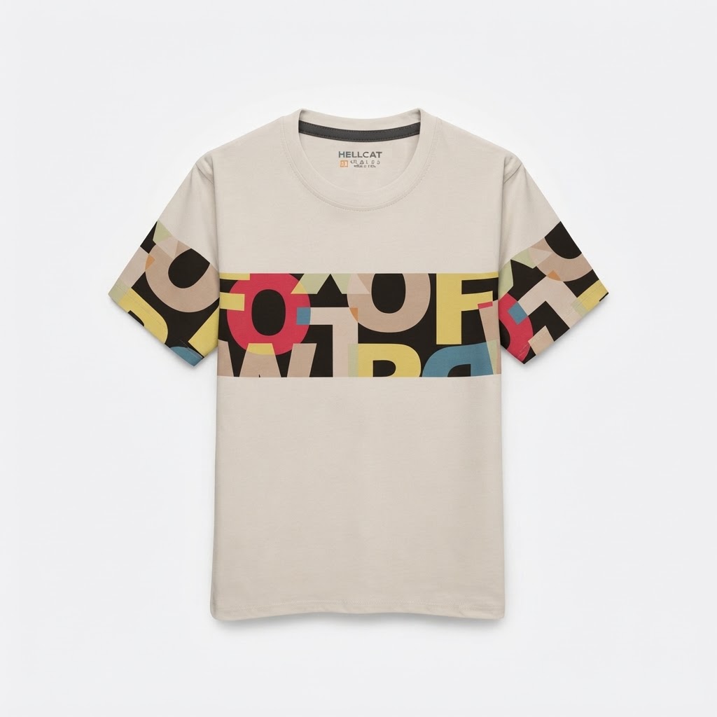 Boys Graphic Printed Round Neck T-shirt Beige, Black & Red Size 3 Years to 16 Years