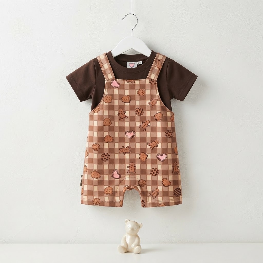 Infants Printed Cotton Rompers with T-Shirt Brown printed rompers Size 1 Month to 24 Months