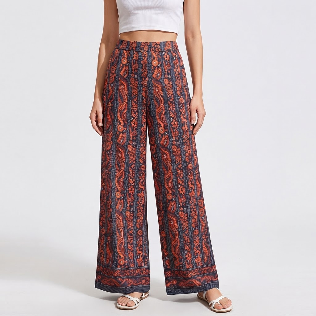 Women Ethnic Motifs Printed Trousers Ladies Pant Dress Size 24 to 34