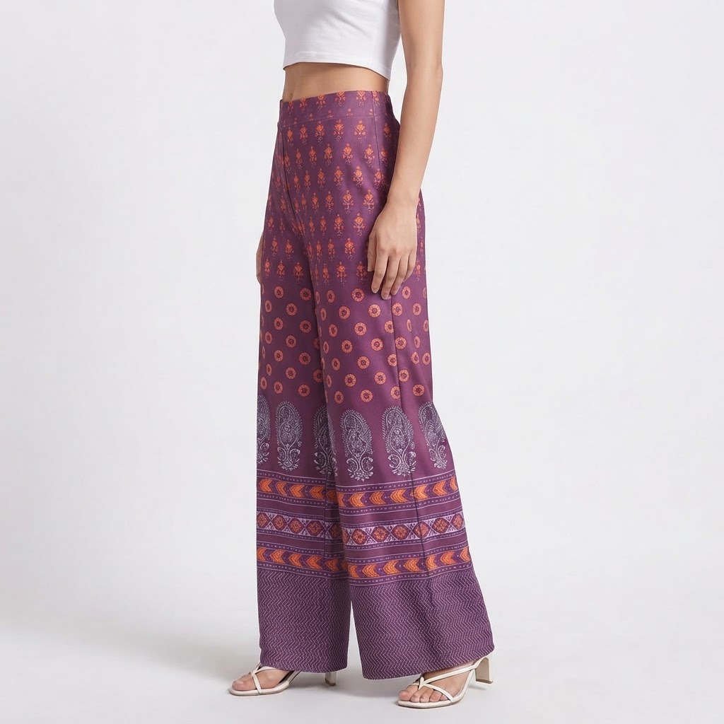Women Ethnic Motifs Printed Trousers Ladies Dress Pant Size 24 to 34