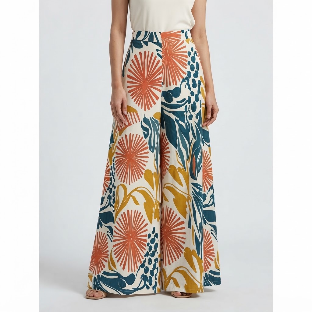 Women Printed Relaxed High-Rise Pleated Trousers Ladies Pant Dress