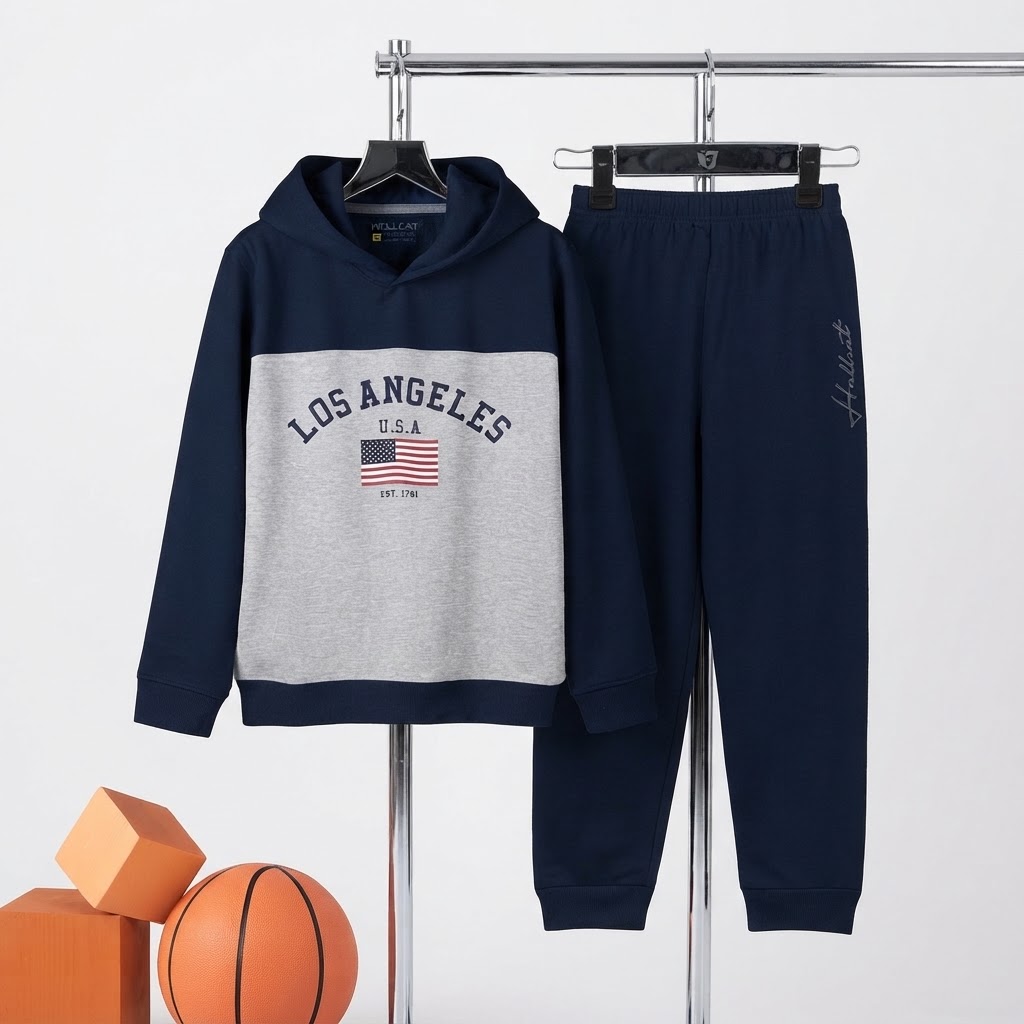 Boys Printed T-Shirt And Joggers Pant Boys Dress Size 3 Years to 16 Years Navy Blue, Grey and White