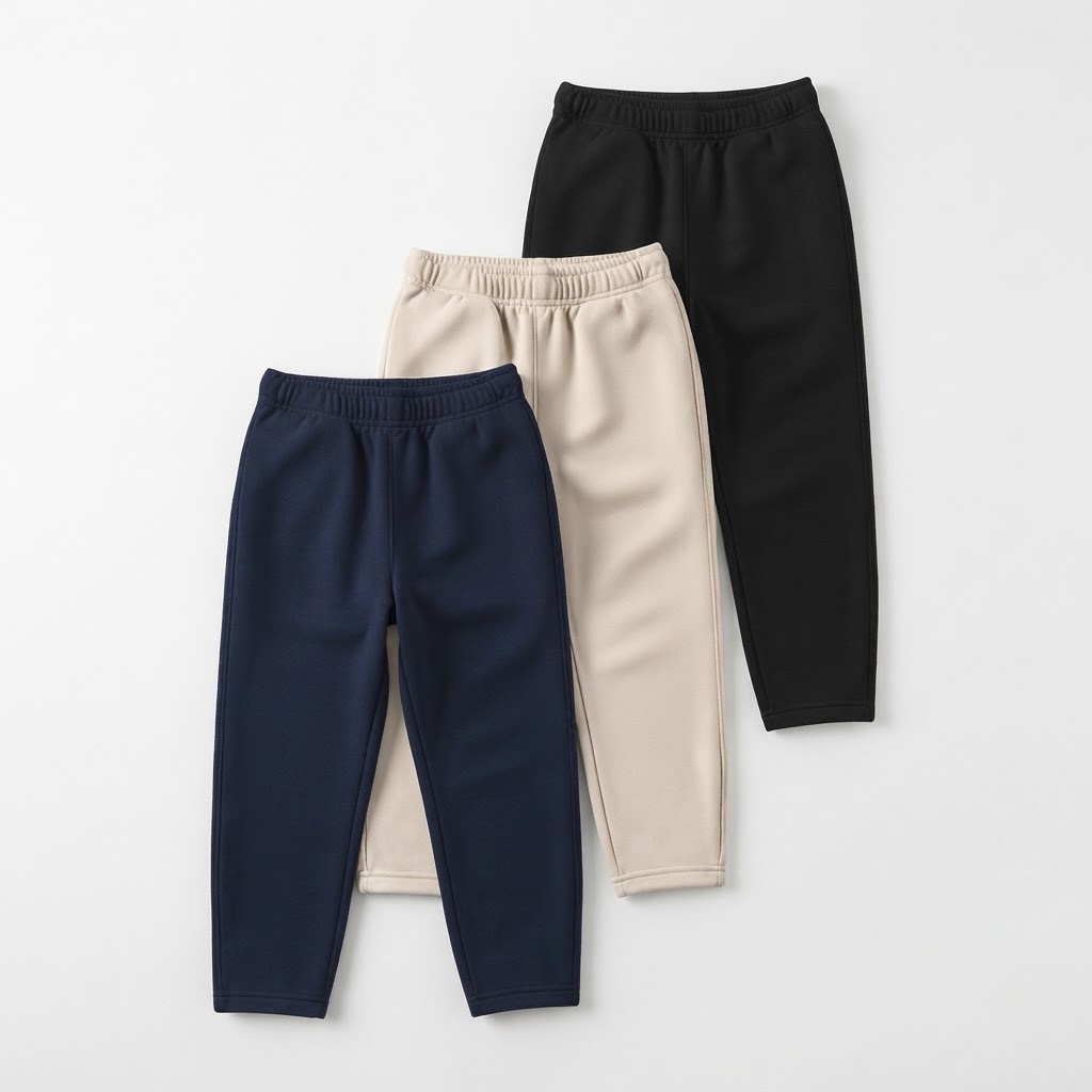 Boys Pant Pack Of 3 Mid-Rise Track Pants Beige, Navy Blue, Black