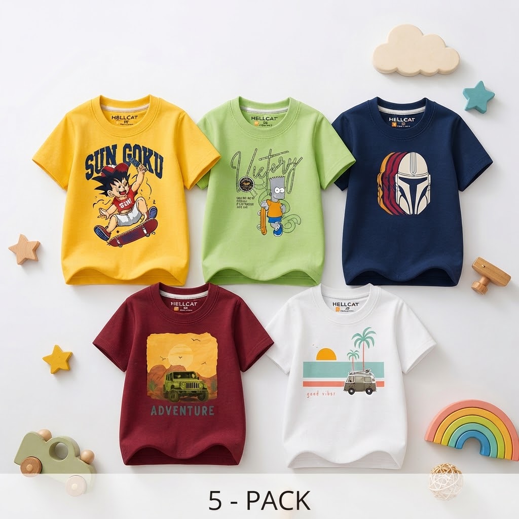 Boys 5 Printed T-shirt Size 3 Years to 16 Years Boys T-Shirts Yellow,Green,Blue,White and Maroon