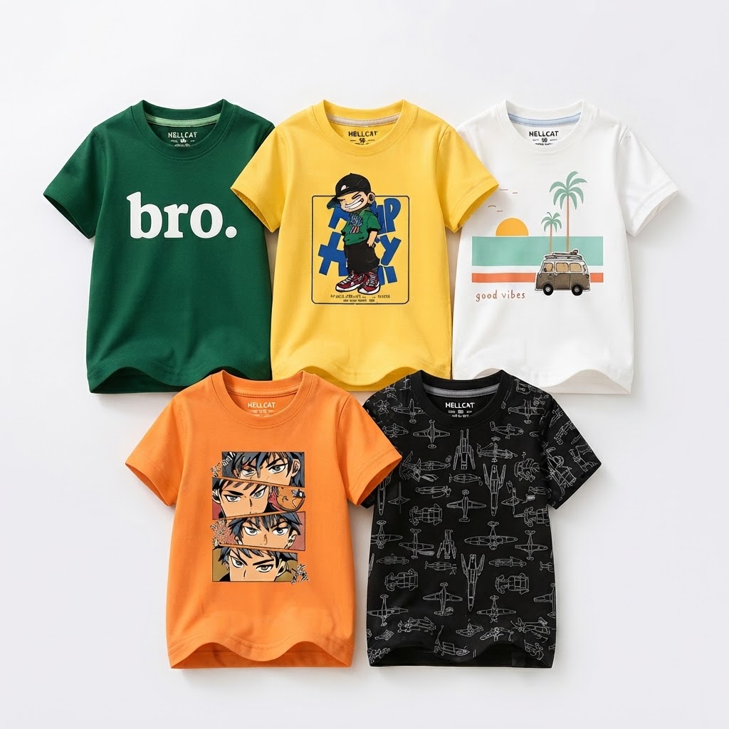 Boys 5 Printed T-shirt Size 3 Years to 16 Years Boys T-Shirts Yellow, White, Green