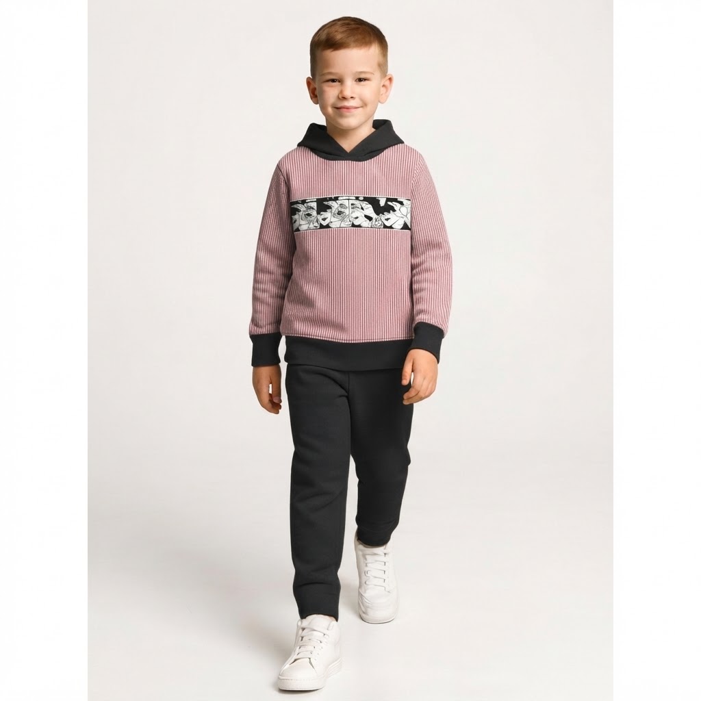 Boys Printed Hooded T-shirt With Trousers Size 3 Years to 16 Years Red, black
