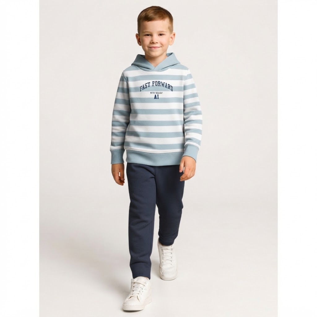 Boys Printed Hooded T-shirt With Trousers Size 3 Years to 16 Years Blue and white