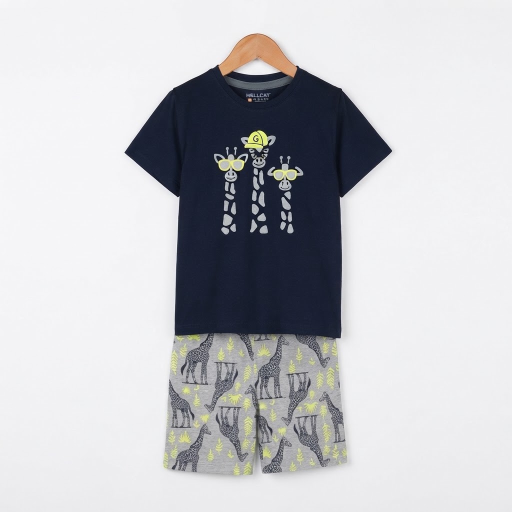 Boys Printed T-Shirt With Shorts Navy blue and grey Size 3 Year to 4 Years