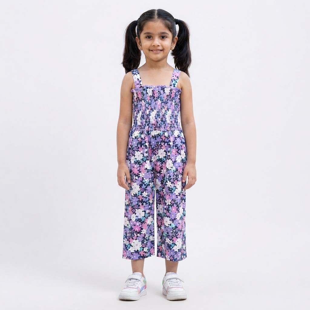Girls Printed Basic Jumpsuit Girls Dress Size 1 Year to 10 Years Purple and White