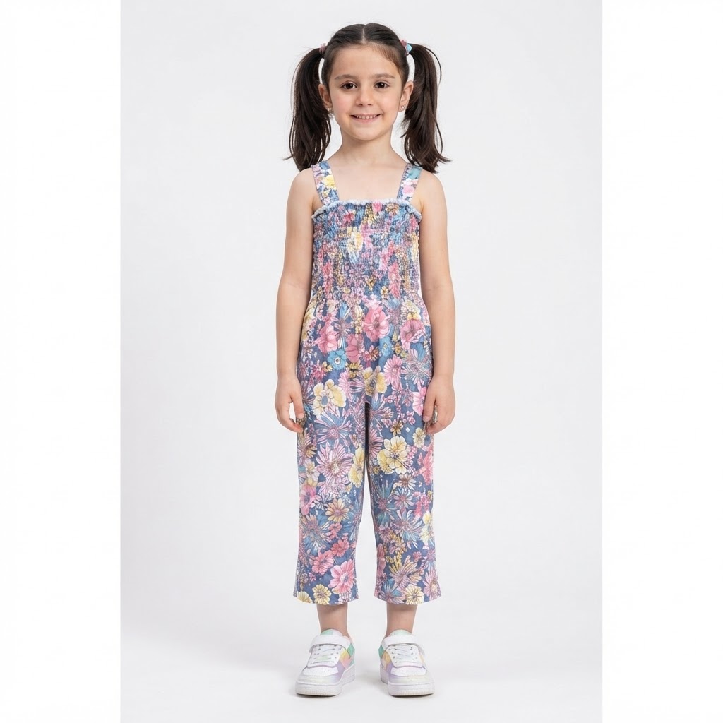 Girls Printed Basic Jumpsuit Girls Dress Size 1 Year to 10 Years Blue and Pink