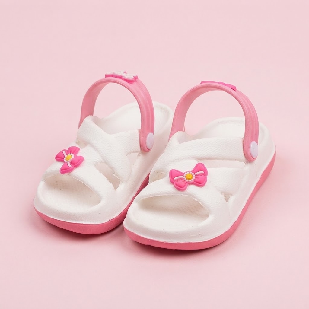 Baby Sandals – White with Pink Strap Baby Slipper