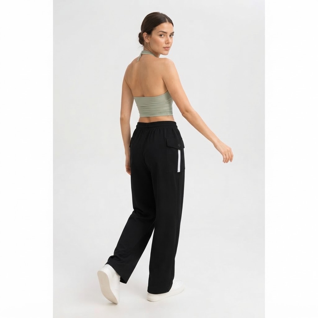 Women Colorblock Black Track Pants Ladies Dress