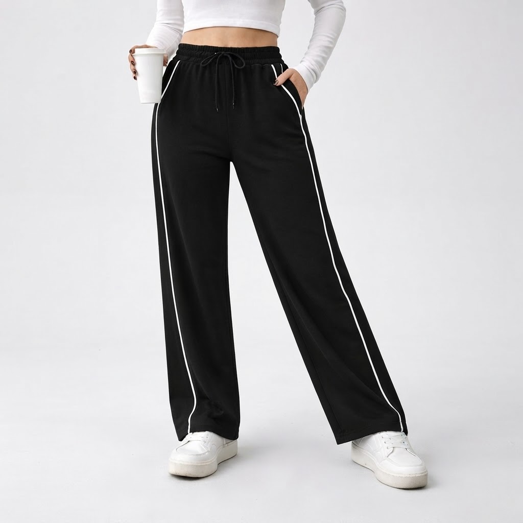 Women Solid Black Track Pants Ladies Pant