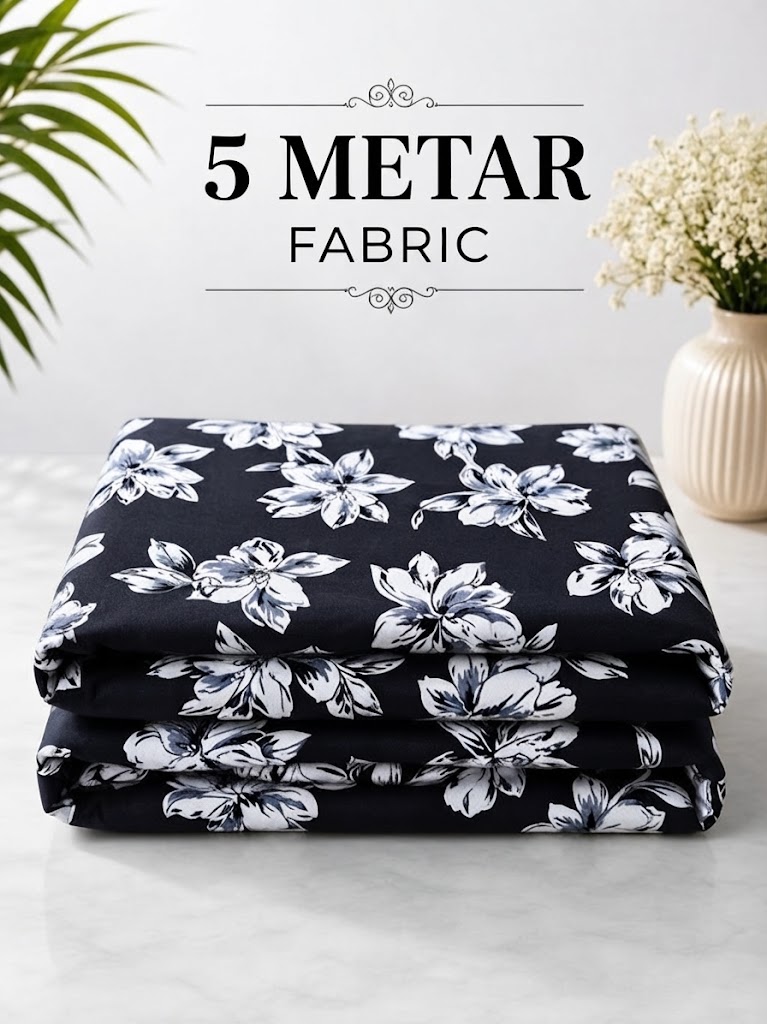 Unstitched Crepe Kurta Fabric Printed Black Women Ladies Dress Material 3 Meter
