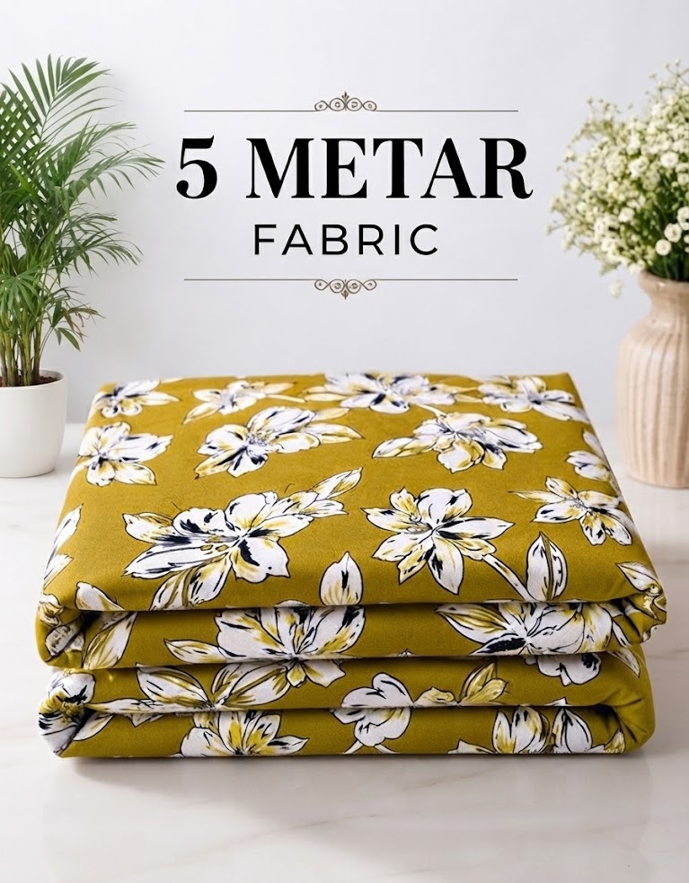 Unstitched Crepe Kurta Fabric Printed olive Women Ladies Dress Material 3 Meter
