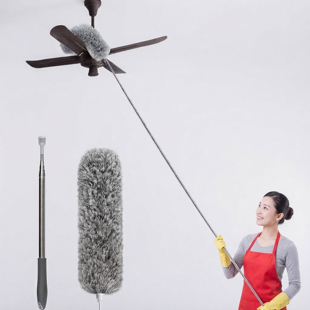 Microfiber Feather Duster Bendable & Extendable Fan Cleaning Duster with 100 inches Expandable Pole