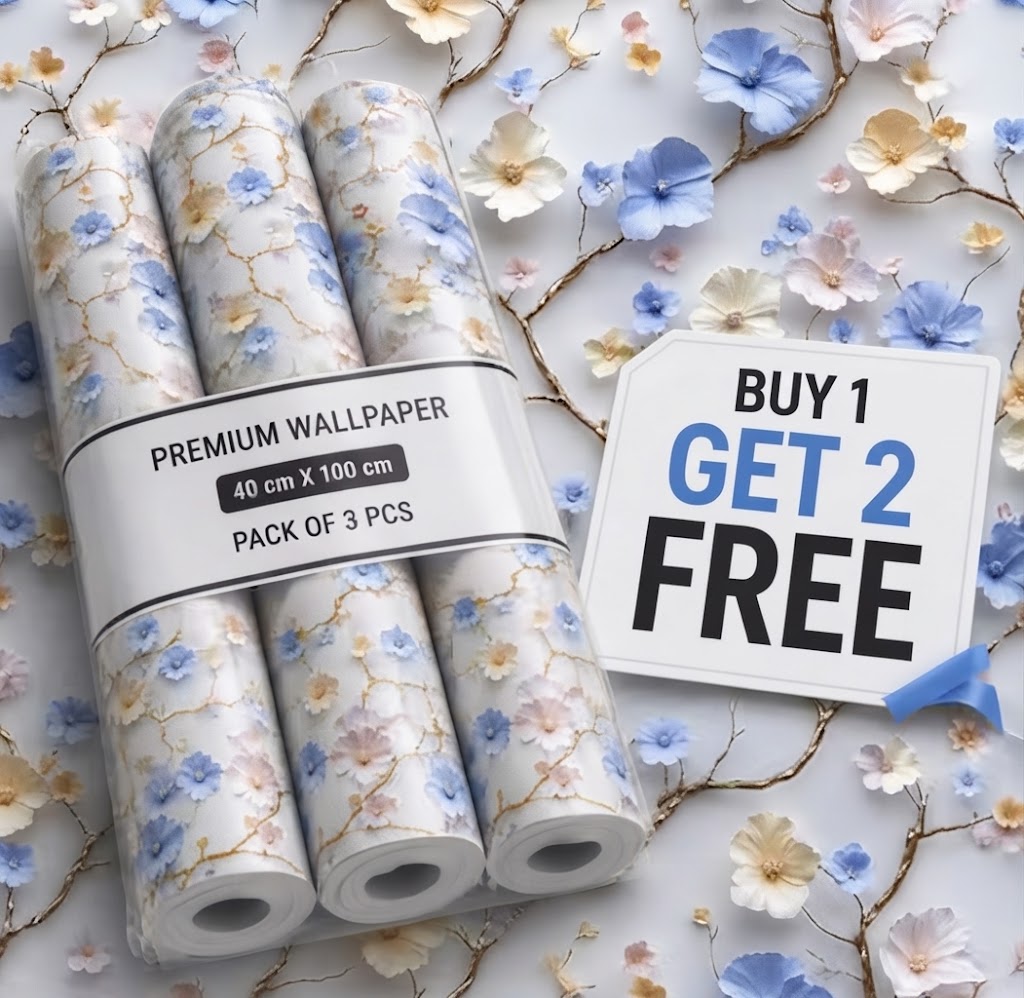 BUY 1 GET 2 FREE Self Adhesive Floral Wallpaper Pack of 3