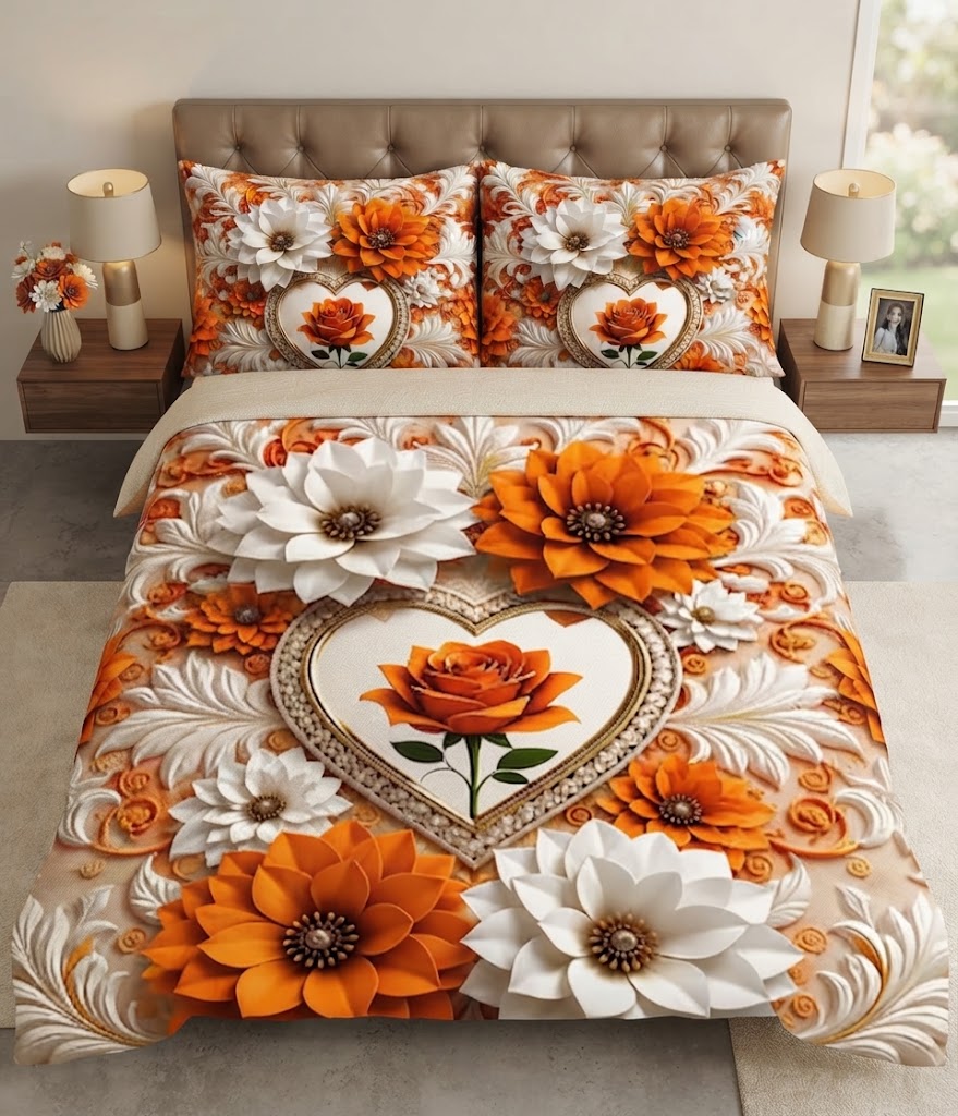 Premium 3D Printed Double Bed Bedsheet with Matching Pillow Covers