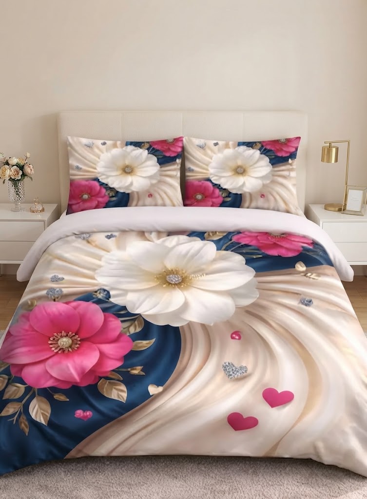 Premium Super King Size Original 7D Digital Panel Print 1 Bed Sheet with 2 Pillows Covers