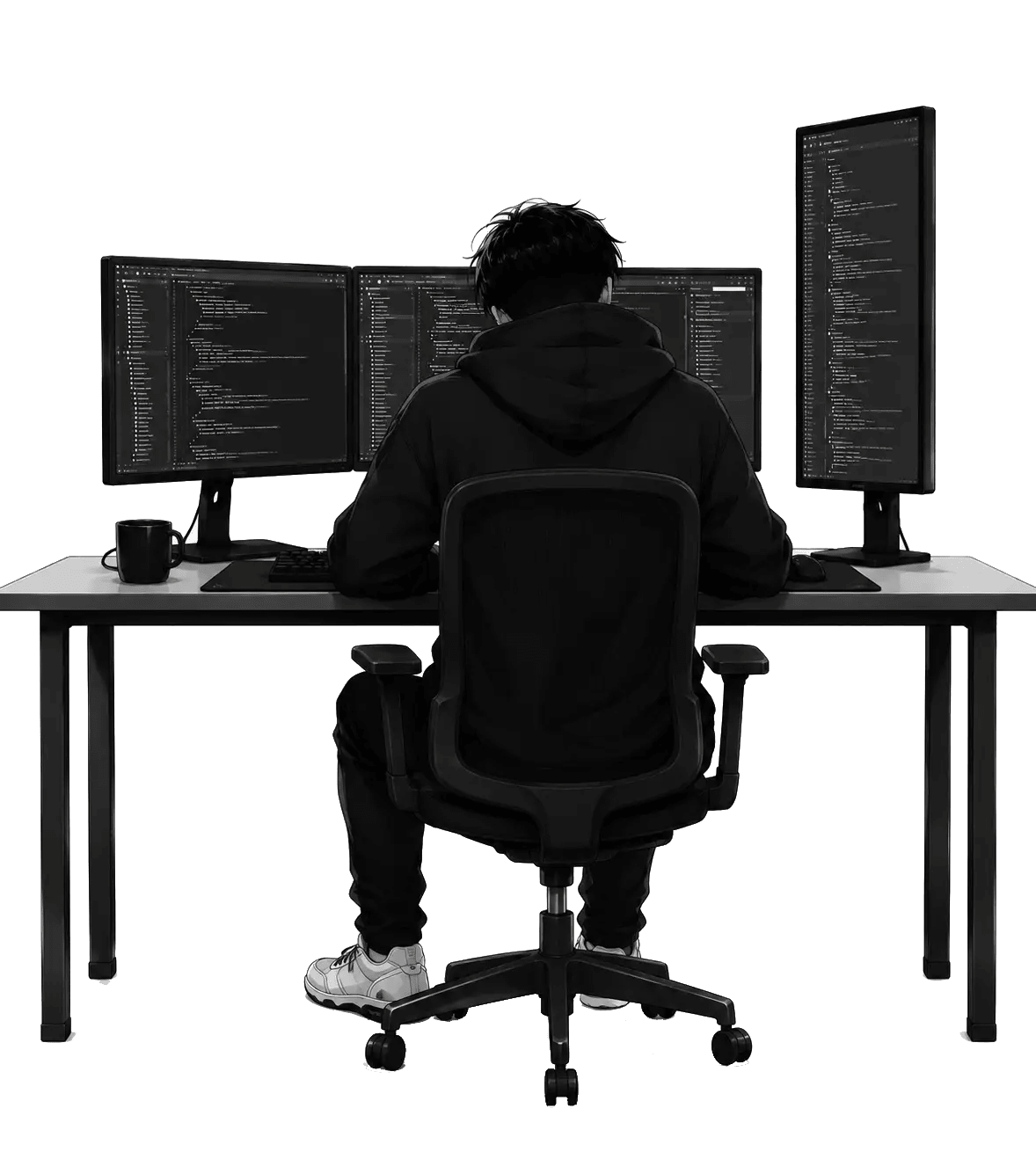 Manga-style developer portrait illustration