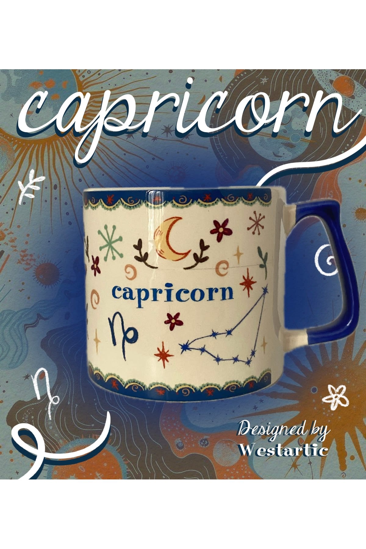 Capricorn Oğlak Burcu Özel Tasarım Burç Kupa Bardak Fincan görsel 4