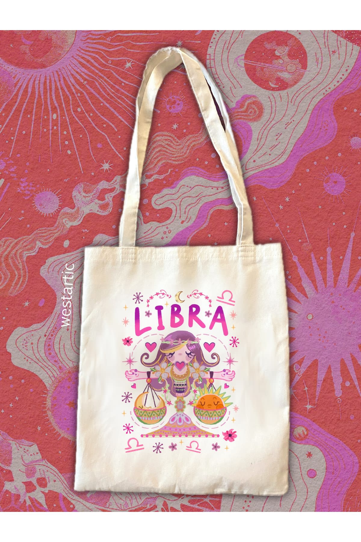 Libra Terazi Burcu Özel Tasarım Burç Tote Bez Kumaş Çanta