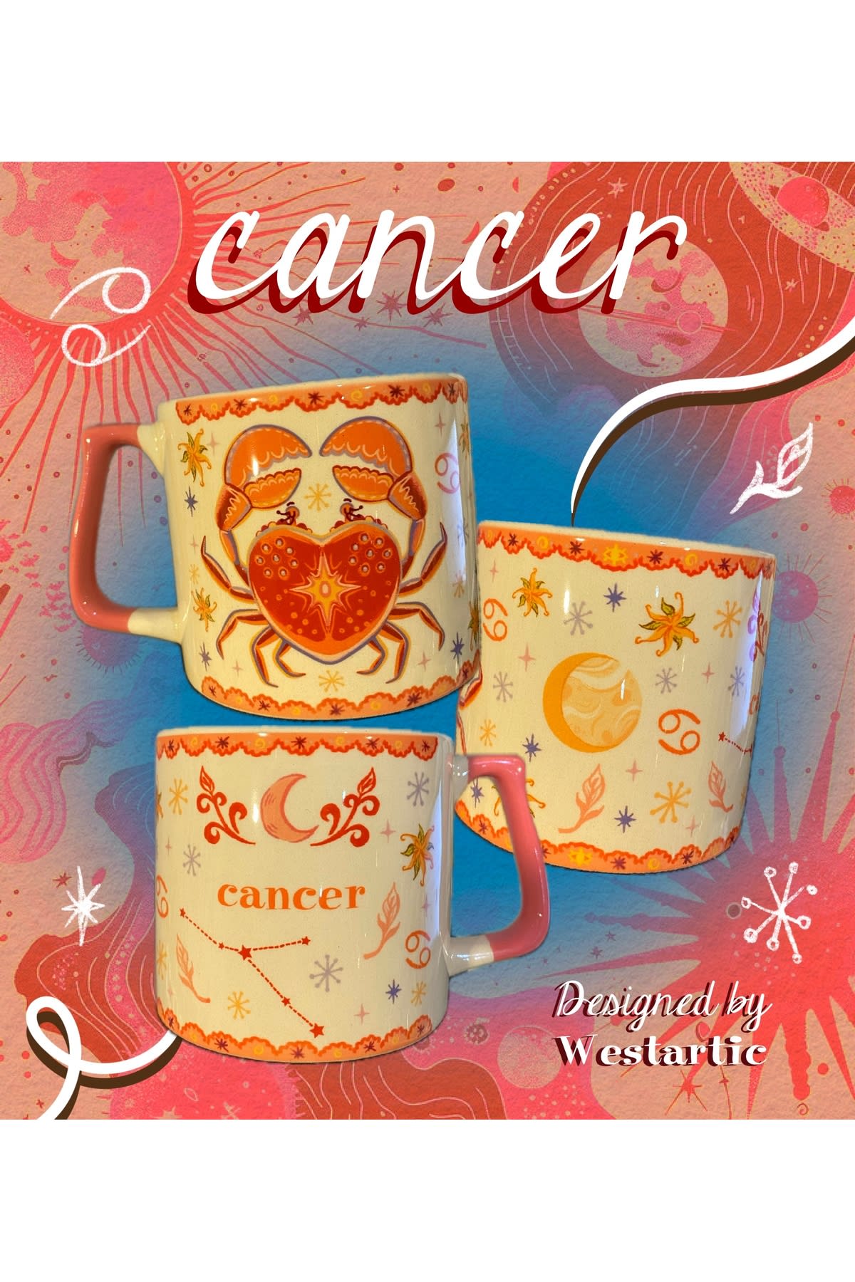Cancer Yengeç Burcu Özel Tasarım Burç Kupa Bardak Fincan — baskılı kupa
