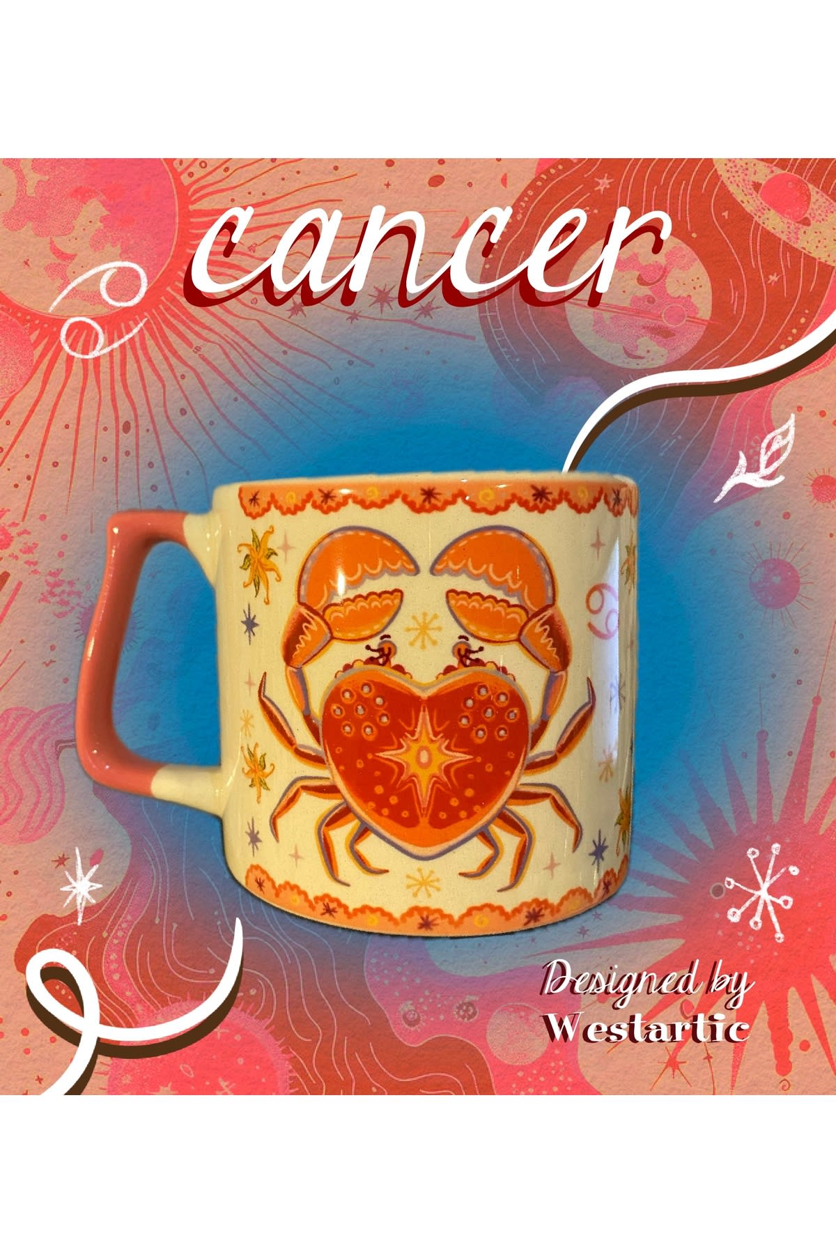 Cancer Yengeç Burcu Özel Tasarım Burç Kupa Bardak Fincan görsel 2