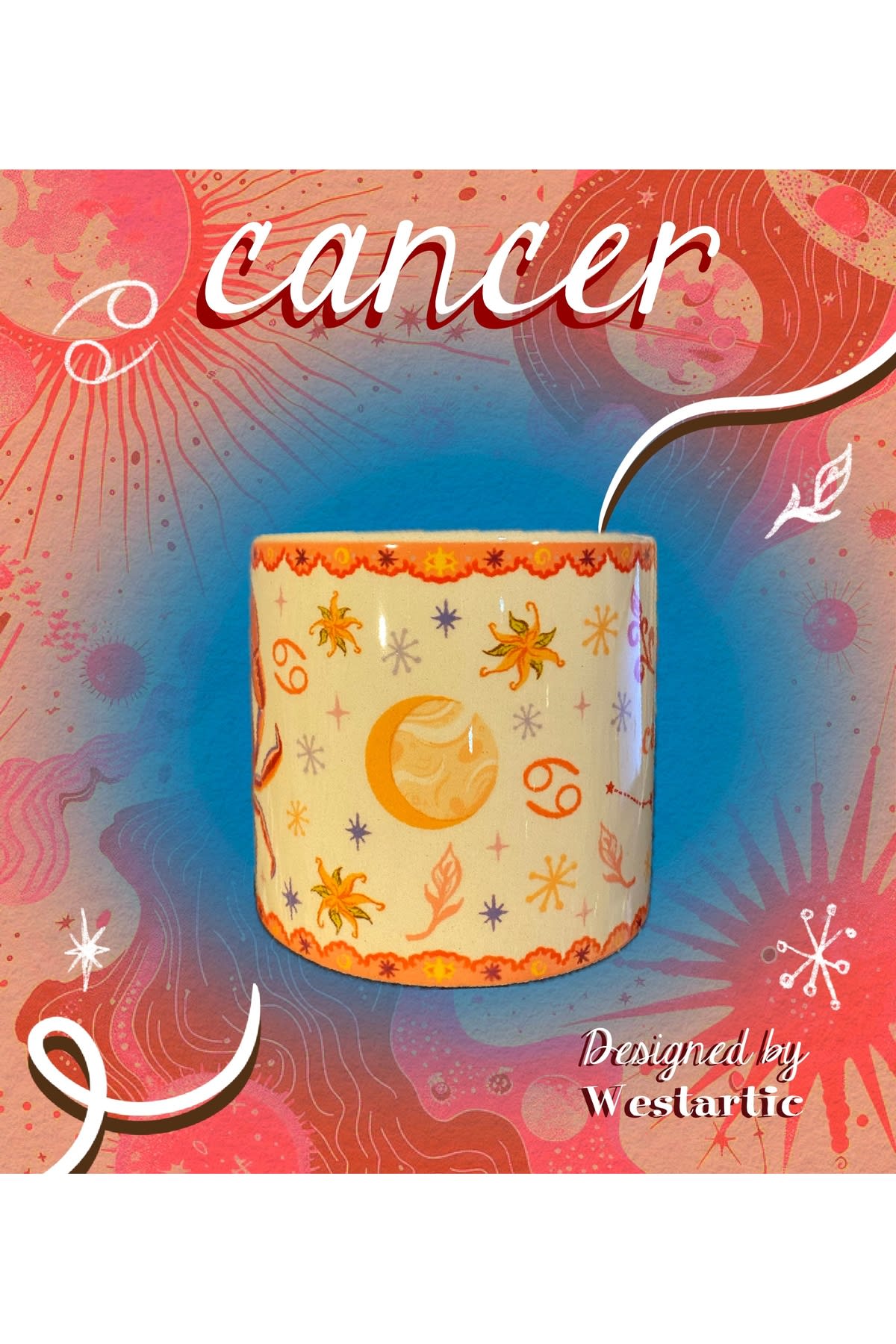 Cancer Yengeç Burcu Özel Tasarım Burç Kupa Bardak Fincan görsel 3