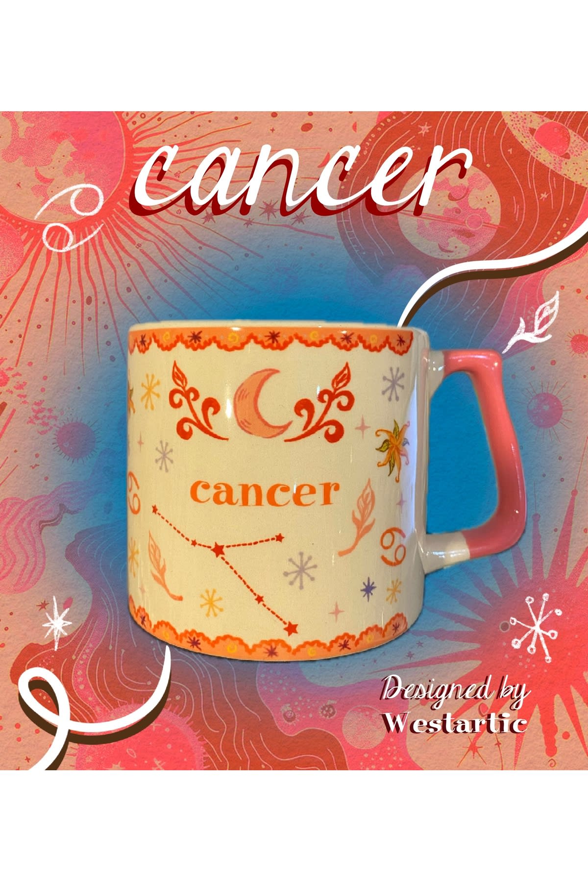 Cancer Yengeç Burcu Özel Tasarım Burç Kupa Bardak Fincan görsel 4
