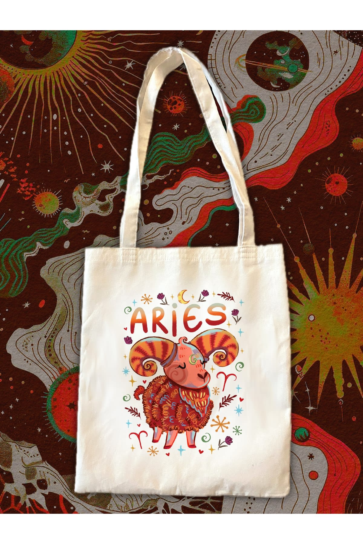 Aries Koç Burcu Özel Tasarım Kumaş Bez Tote Omuz Çantası
