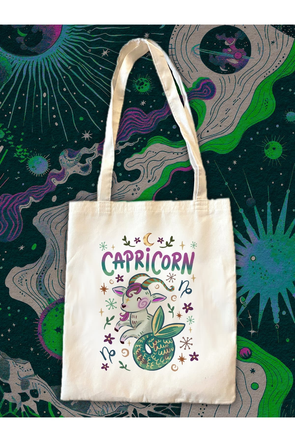 Capricorn Oğlak Burcu Özel Tasarım Kumaş Bez Tote Omuz Çantası